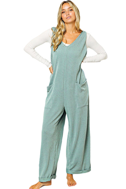 Dark Grey Corded Tie Straps V Neck Wide Leg Jumpsuit