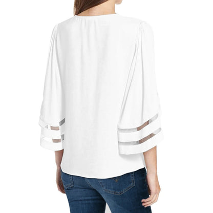 Women's White Background Line Rugby Lace Chiffon Top