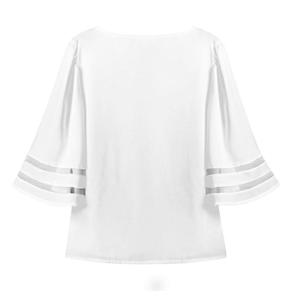 Women's White Background Line Rugby Lace Chiffon Top