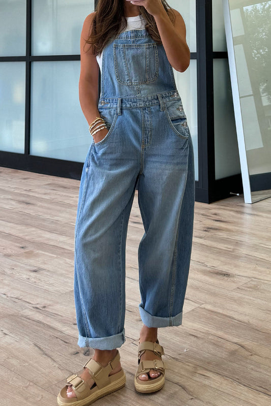 Dusk Blue Barrel Leg Denim Overalls