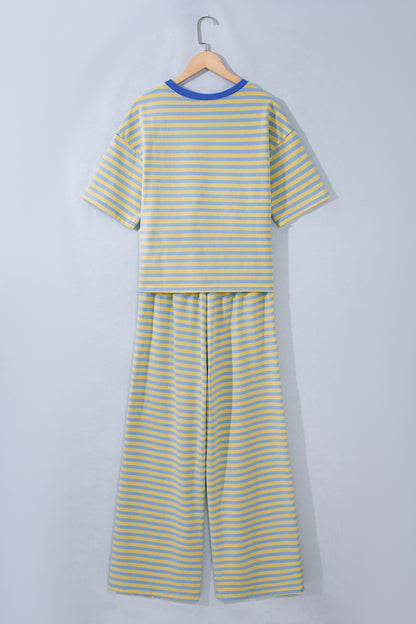 Pink Stripe Wide Leg Lounge Set Women 2 Piece Outfit