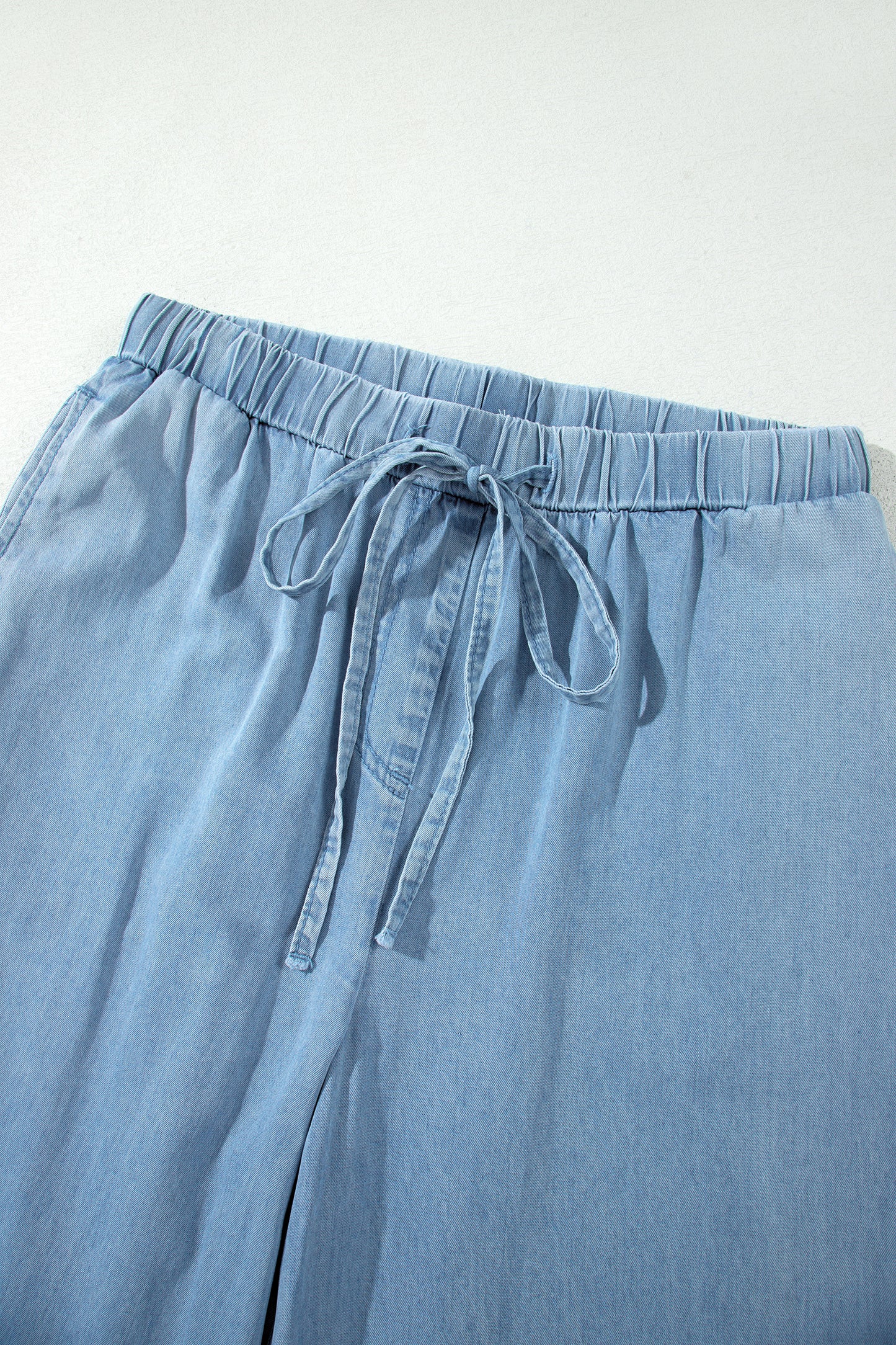 Beau Blue Ruffled Hem Wide Leg Chambray Pants