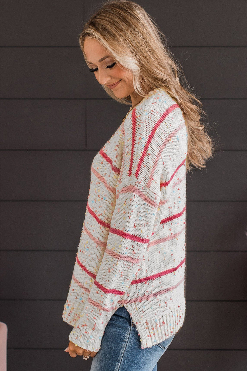 Pink Striped Confetti Knit Sweater