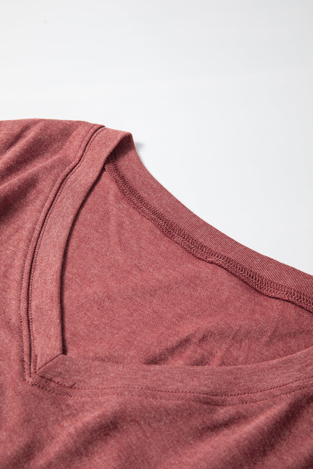 Washed Burgundy V Neck Long Sleeve Casual Tunic Top