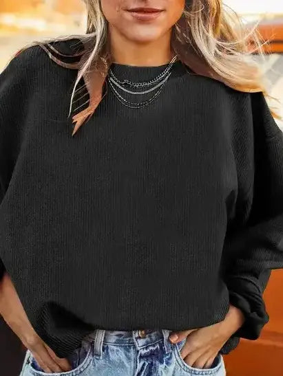 Apricot Washed Corduroy Oversized Long Sleeve Top