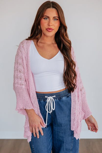 Old Rose Hollow Knit Drop Shoulder Cardigan Sweater