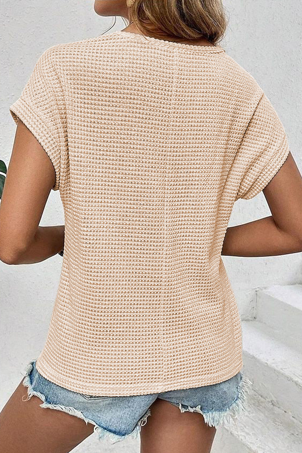 Mist Green Lace Patchwork Waffle Knit Summer Top