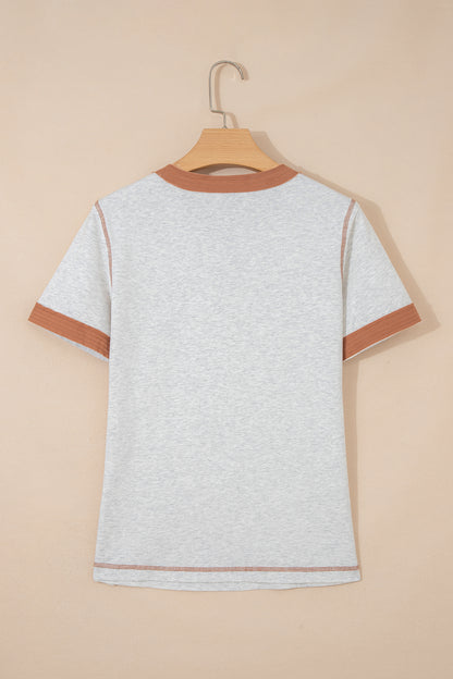 Short Sleeve Contrast Trim Button Henley Tee