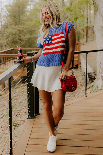 American Flag Knit Sweater Vest Patriotic Summer Top