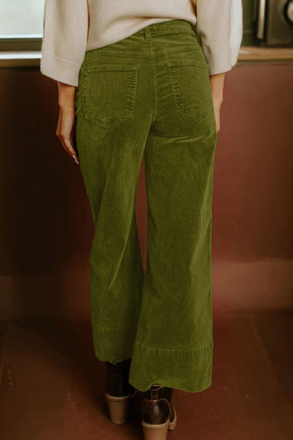 Vineyard Green Corduroy High Waist Wide Leg Casual Pants