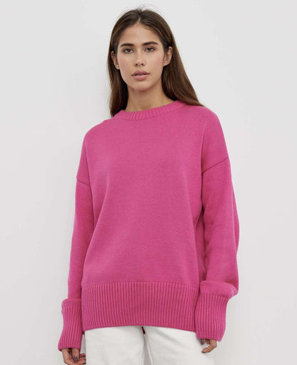 Cozy Solid Crewneck Knit Sweater for Women Fall Winter