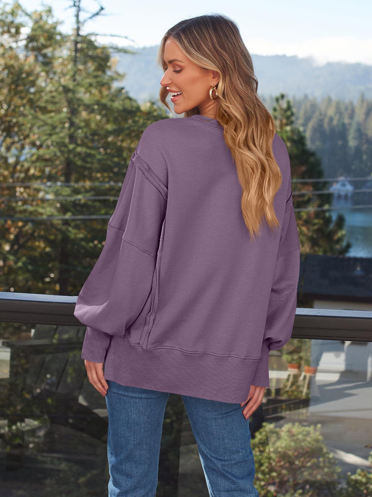 Oversized Drop Shoulder Sweatshirt - Pullover Top