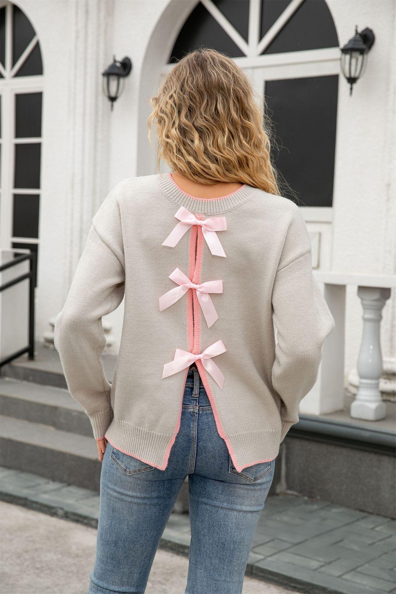 Sexy Back Bow Tie Knit Sweater for Women – 2025 Fall Collection