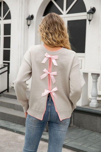 Sexy Back Bow Tie Knit Sweater for Women – 2025 Fall Collection