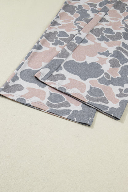 Camo Print Cotton Tee & Wide Leg Lounge Set