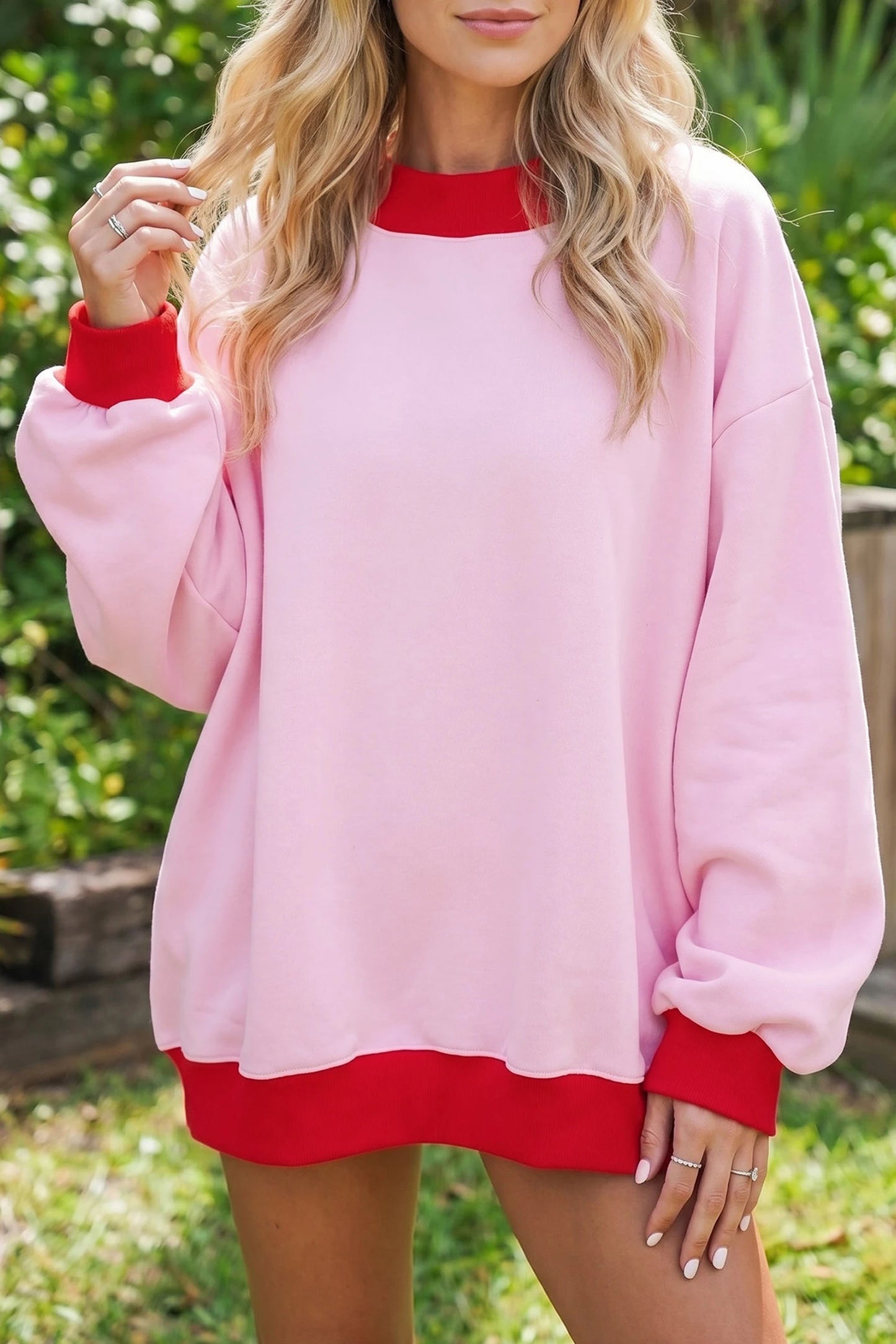 Colorblock Contrast Trim Oversized Crew Neck Sweatshirt