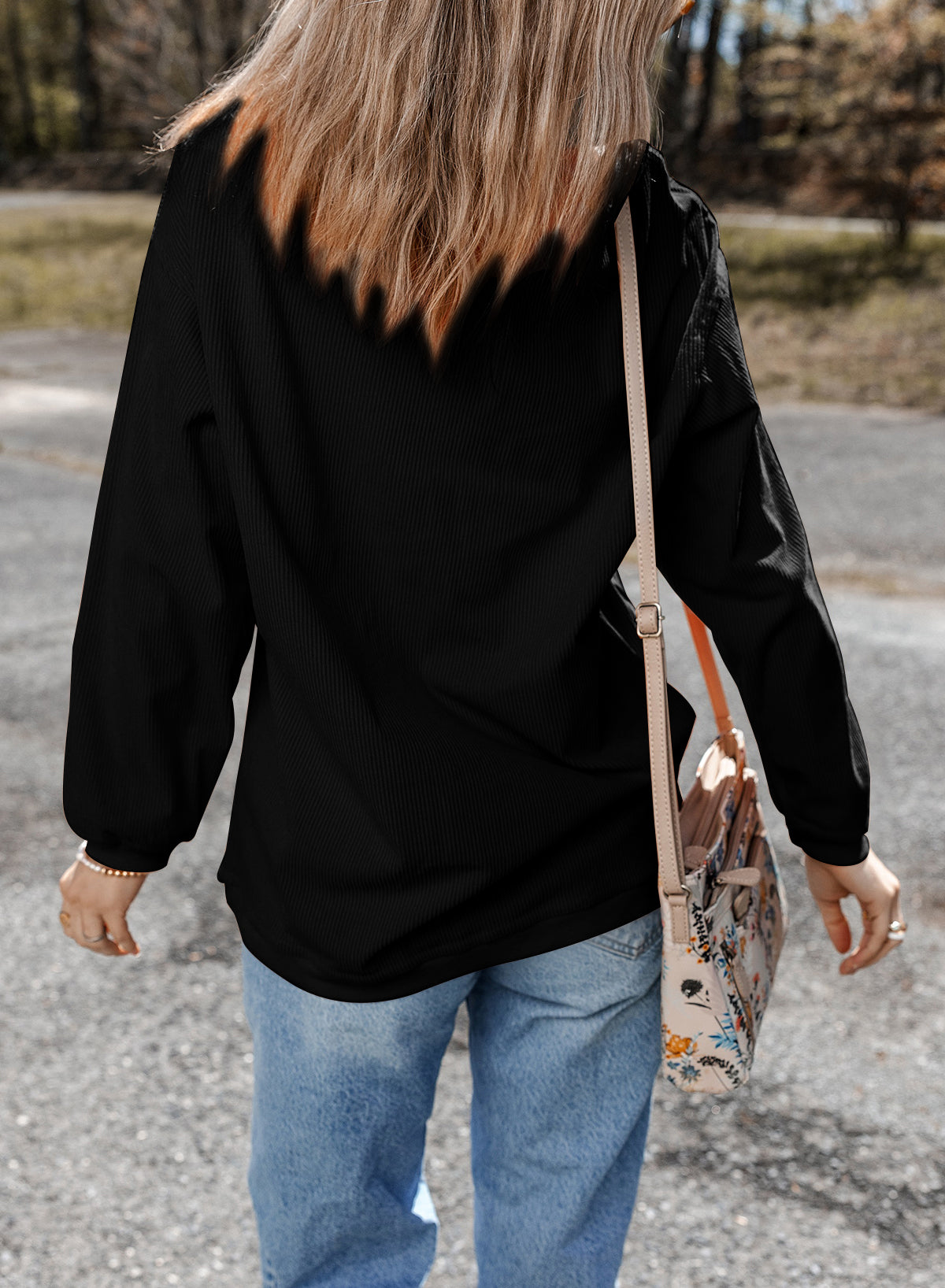 Game Day Oversized Ribbed Sweatshirt with Embroidery