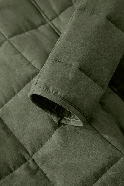 Olive Green Quilted Zip-Up Jacket with Pockets