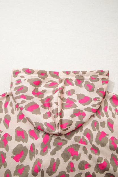 Rose Leopard Print Zip Up Hoodie with Pockets