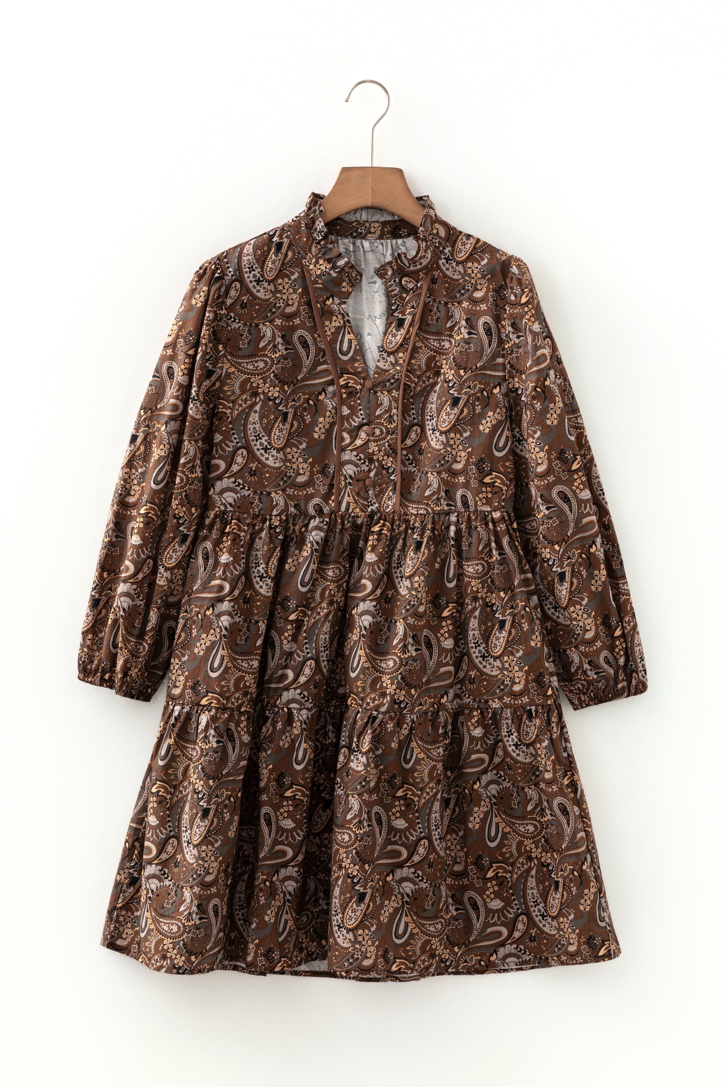 Paisley Print Mini Dress Women Puff Sleeve Casual Dress