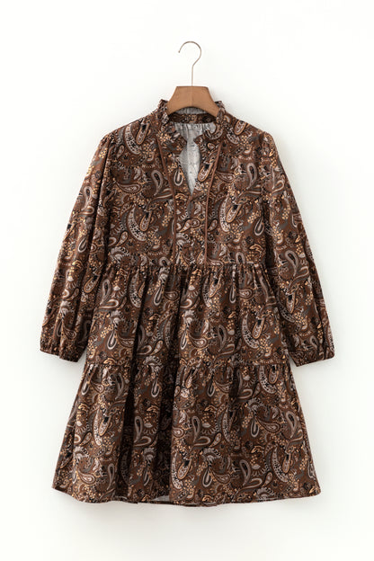 Paisley Print Mini Dress Women Puff Sleeve Casual Dress