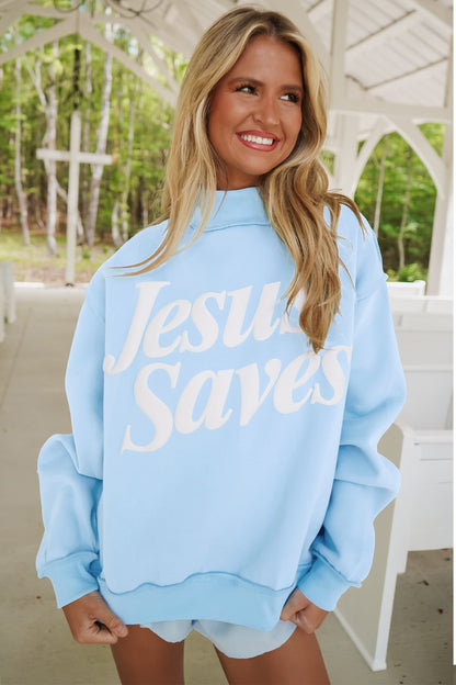 Jesus Saves Christian Mock Neck Oversized Sweatshirt