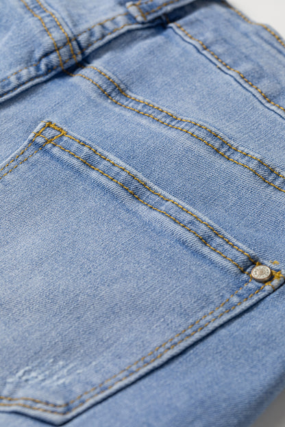 Sail Blue High-Waist Distressed Raw Hem Denim Shorts