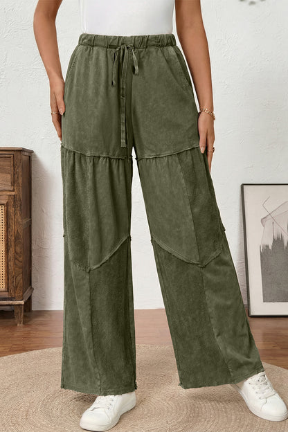 Women's Black Mineral Wash Wide Leg Patchwork Pants