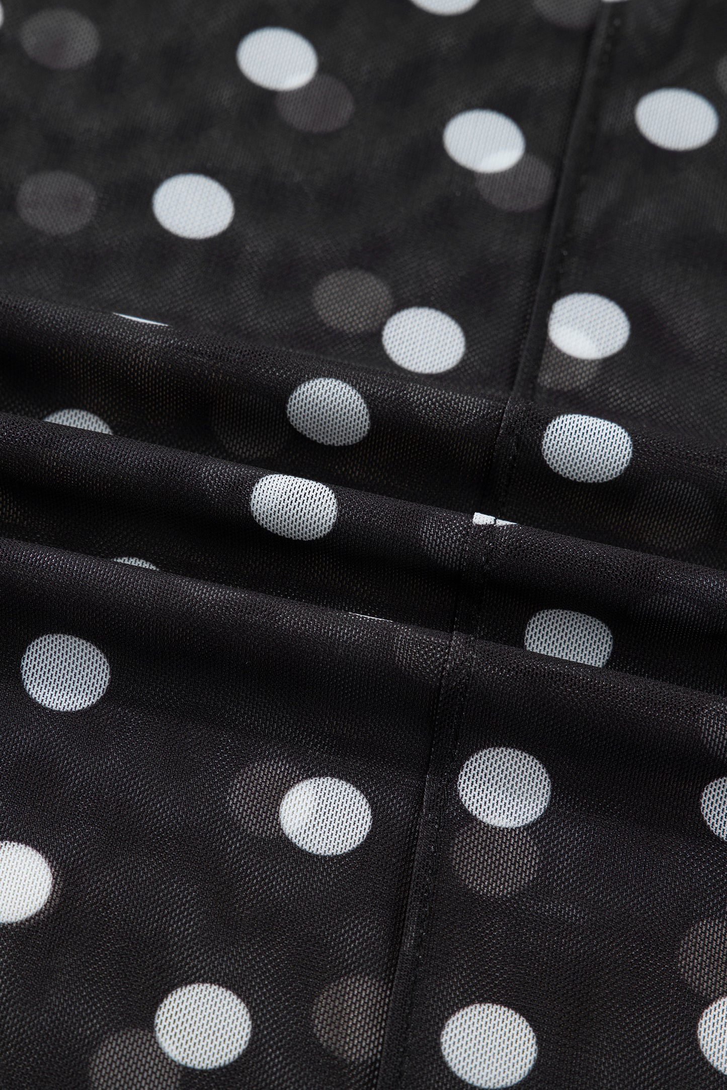 Black Polka Dot Mesh Mock Neck Long Sleeve Top