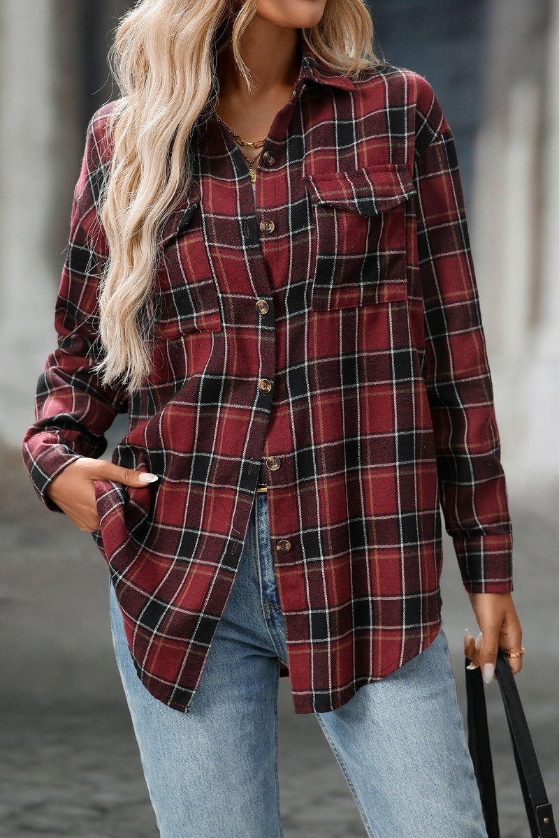 Plaid Long Sleeve Button Down Shirt with Chest Pockets