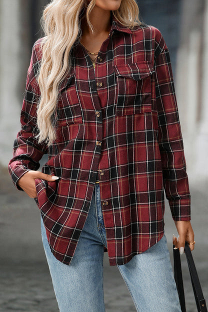 Plaid Long Sleeve Button Down Shirt with Chest Pockets