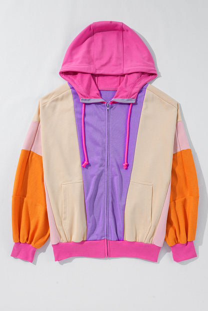 Oversized Colorblock Zip Up Hoodie – Retro Streetwear