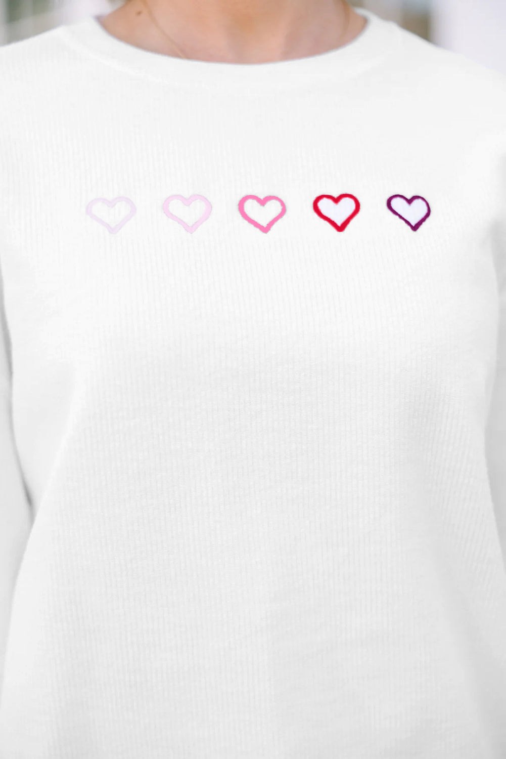 Pink XOXO Heart Embroidered Ribbed Knit Valentines Sweatshirt