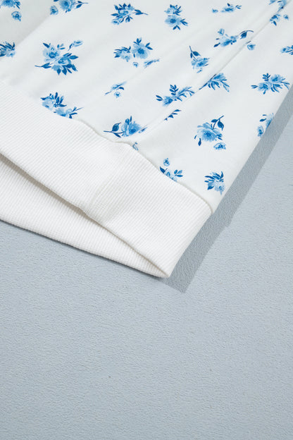 Blue Floral Sweatshirt & Ruffle Shorts 2 Piece Set