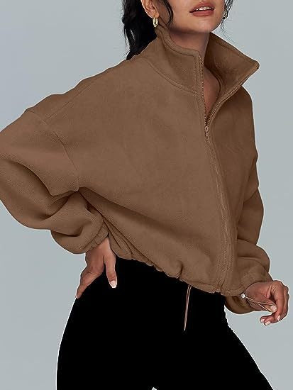 Fleece Zip Up Jacket - High Neck Oversized Pullover