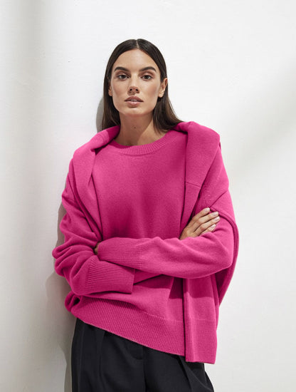 Cozy Solid Crewneck Knit Sweater for Women Fall Winter