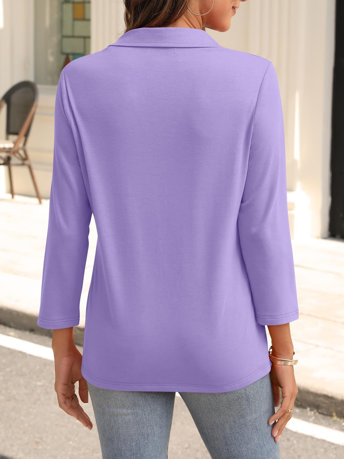 2025 Women's V-neck Polo Shirt 3/4 Sleeve Casual Top