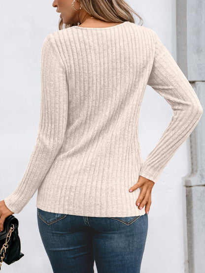 Ribbed Knit Pullover with Lace Panel Long Sleeves