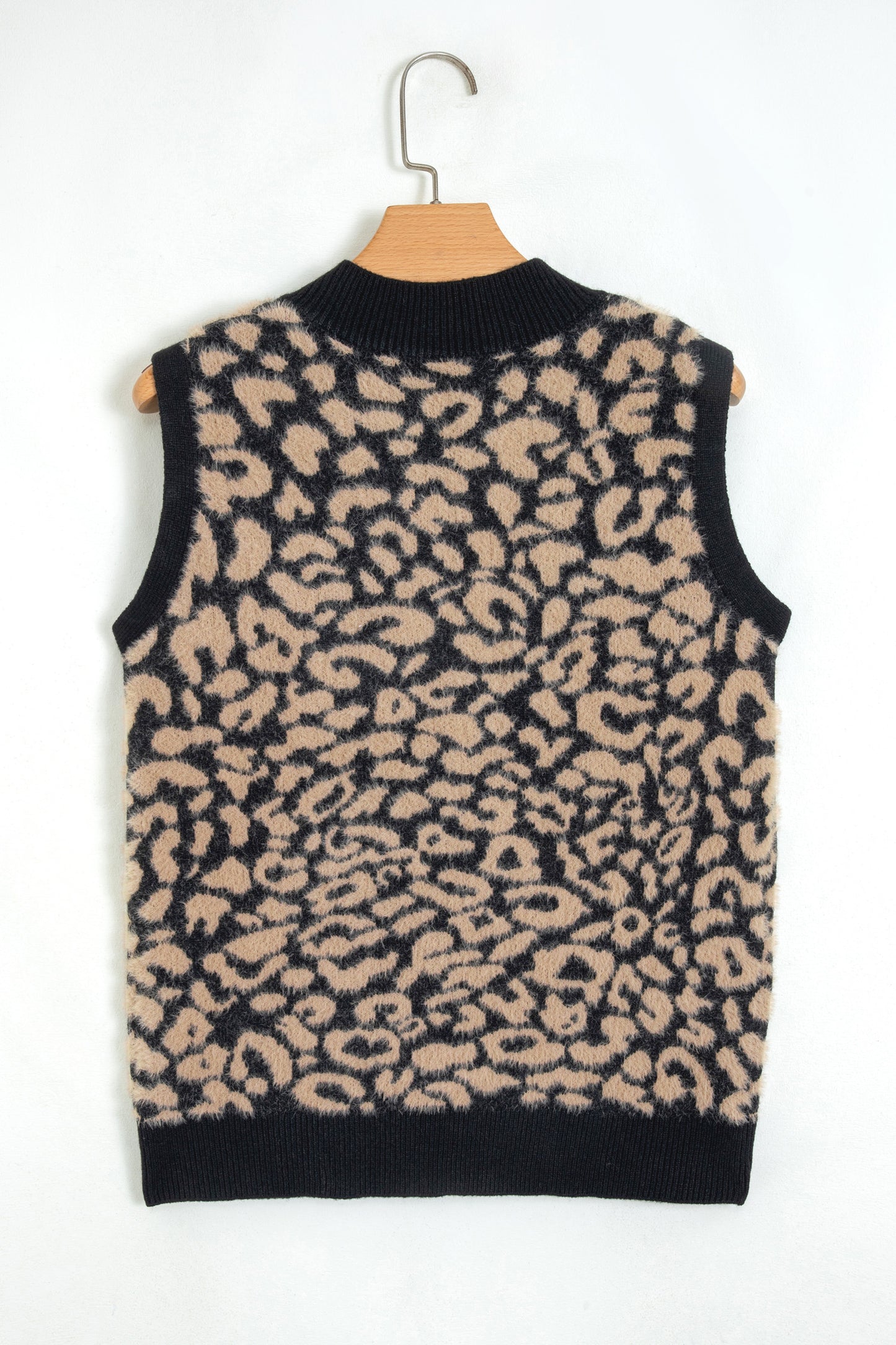 Western Leopard Print Knit Sweater Vest Button Cardigan