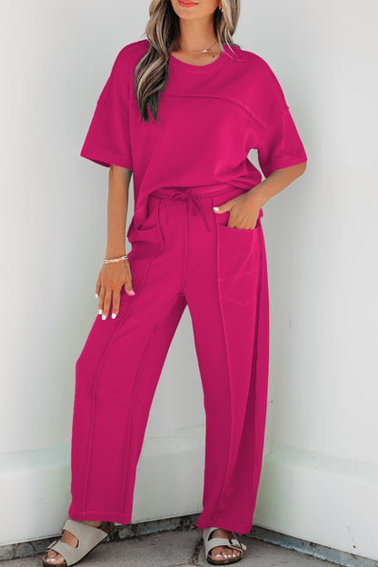 Boxy Tee and Wide Leg Pants Lounge Set Casual Outfit