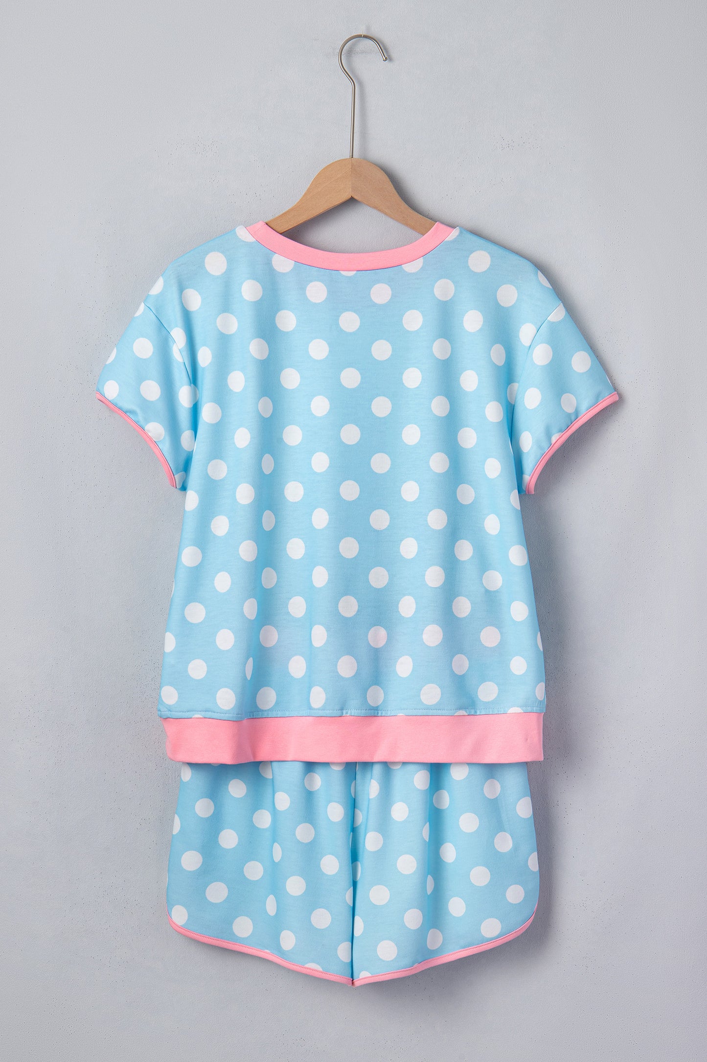 Polka Dot Lounge Set Contrast Trim Tee and Shorts