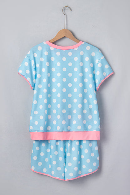 Polka Dot Lounge Set Contrast Trim Tee and Shorts