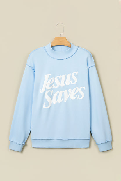 Jesus Saves Christian Mock Neck Oversized Sweatshirt