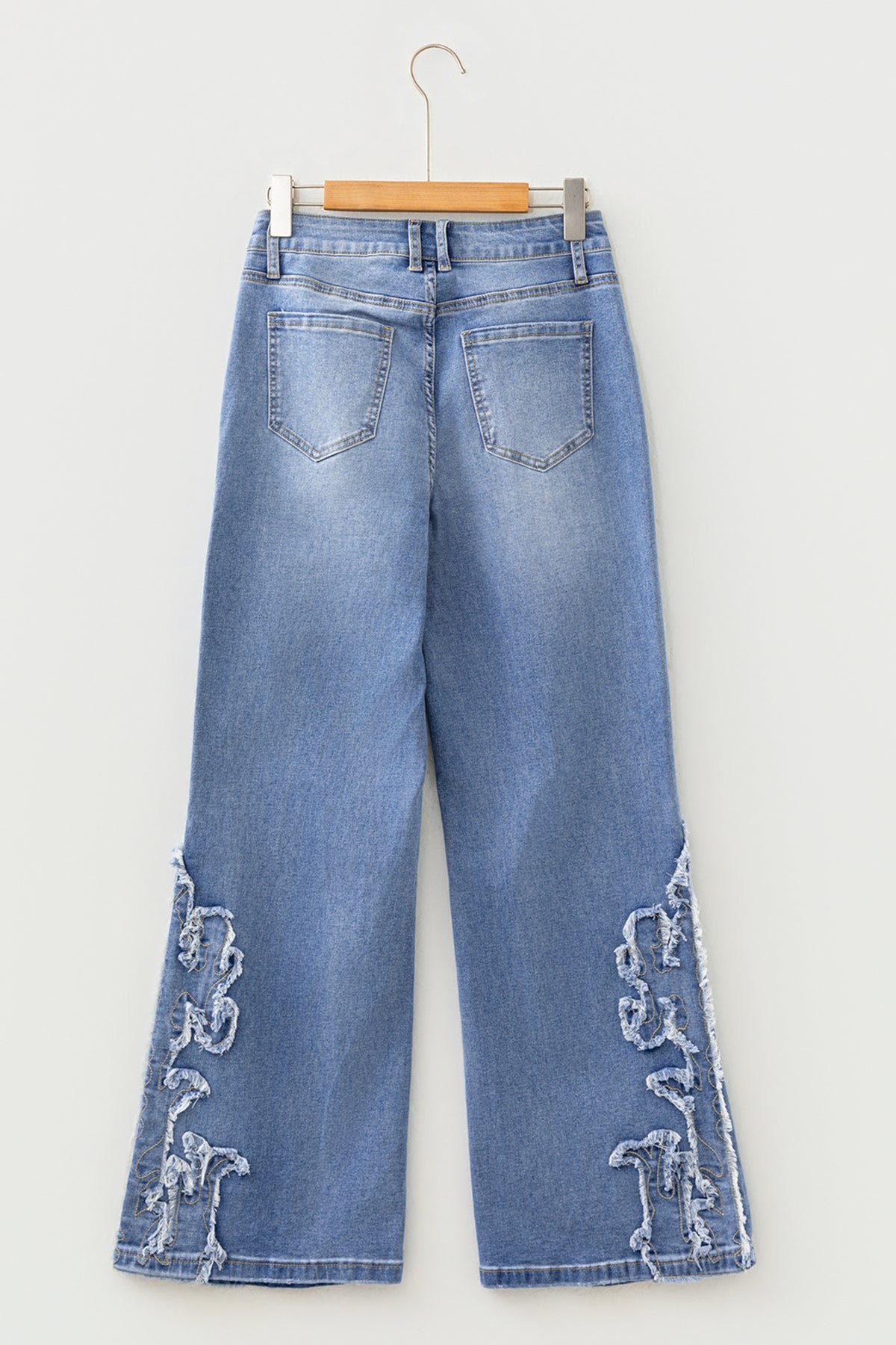 Western Embroidered Flare Jeans Frayed Hem Bootcut Denim