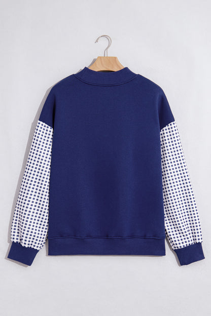 Evergreen Plaid Sleeve Colorblock Loose Tunic Sweatshirt