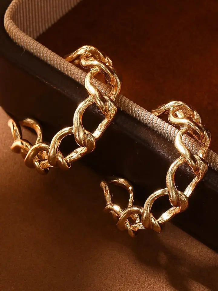 Gold Plated Hoop Chain Stud Earrings Women Jewelry