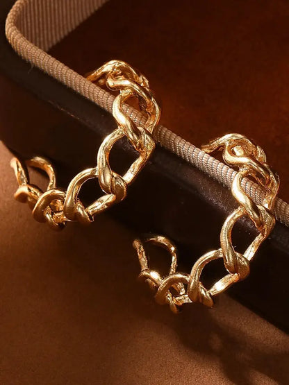Gold Plated Hoop Chain Stud Earrings Women Jewelry