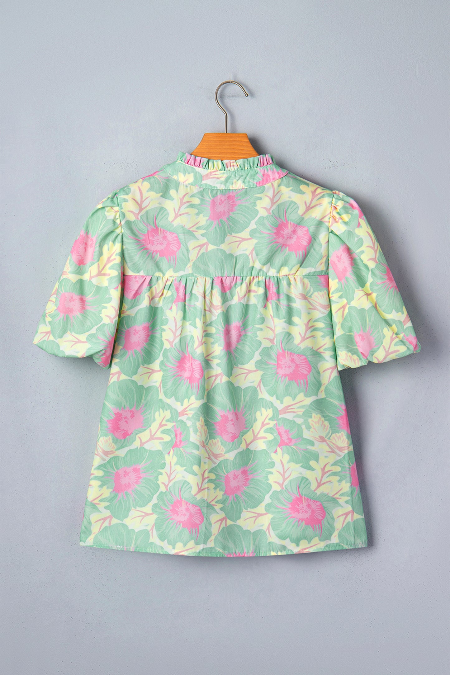 Floral Print Bubble Sleeve Loose Fit Summer Blouse