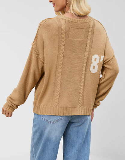 Oversized Knit Pullover with Bold 87 Print
