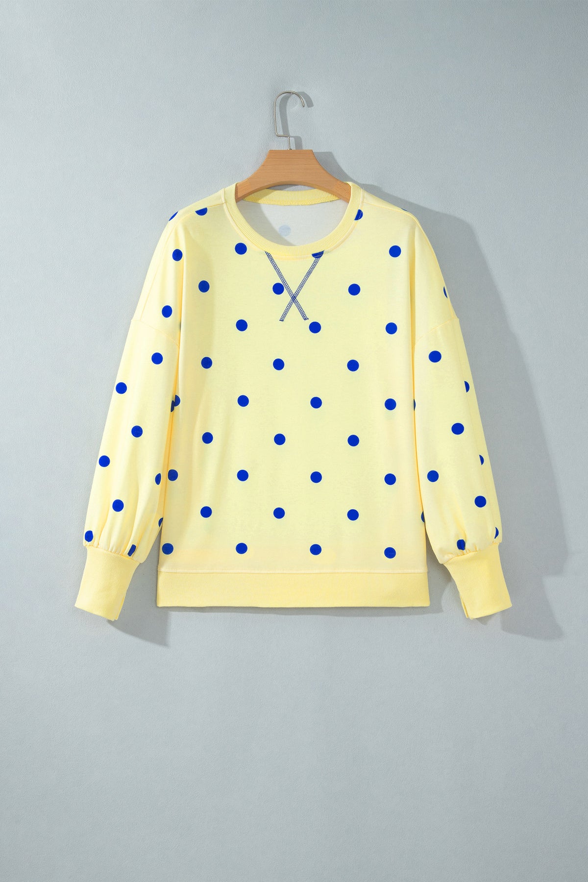 Polka Dot Oversized Long Sleeve Tee Split Hem